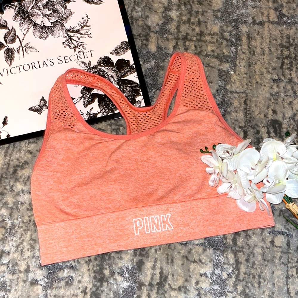 VICTORIA SECRET PINK BRA Seamless Lightly Lined Gym Racerback pink/orange
